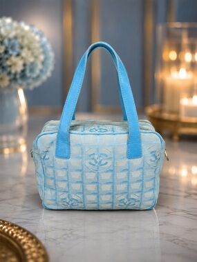 Chanel Light Blue Jacquard Shoulder Bag | Vintage Y2K